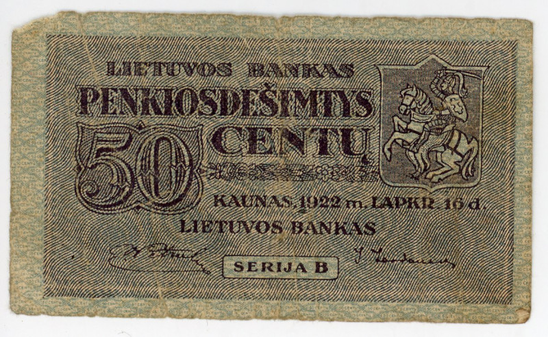 Lithuania 50 Centu 1922
P# 12, N# 214996; # Serija B; F