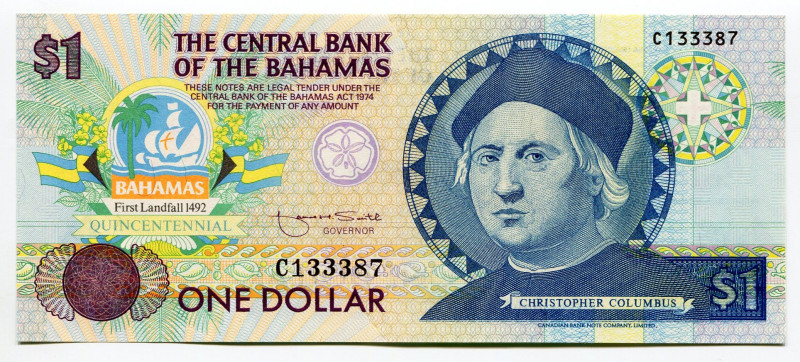 Bahamas 1 Dollar 1992 (ND)
P# 50a, N# 214146; # C133387; Quincentennial of Firs...