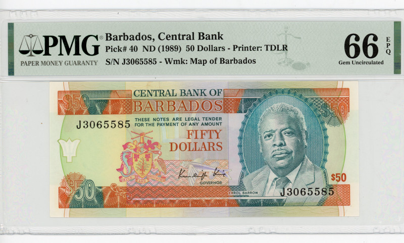 Barbados 50 Dollars 1989 (ND) PMG 66
P# 40, N# 275431; # J3065585