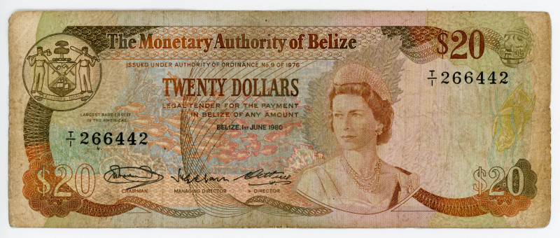 Belize 20 Dollars 1980
P# 41, N# 276387; #T/1 266442; F