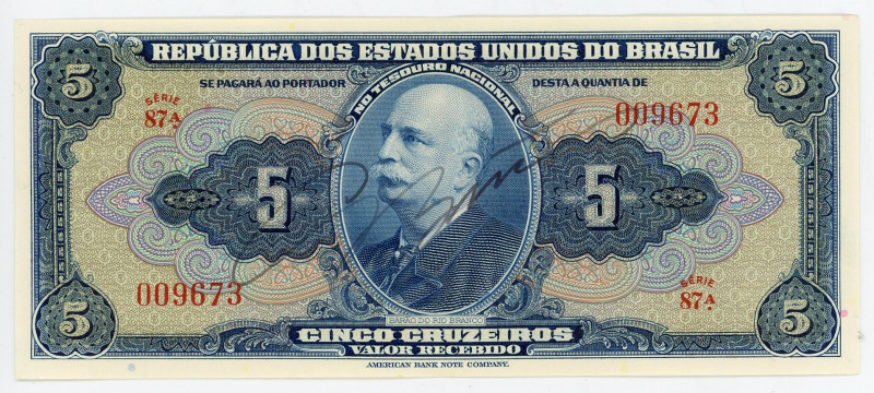 Brazil 5 Cruzeiros 1943 (ND)
P# 134a, N# 203495; # 87A 009673; UNC