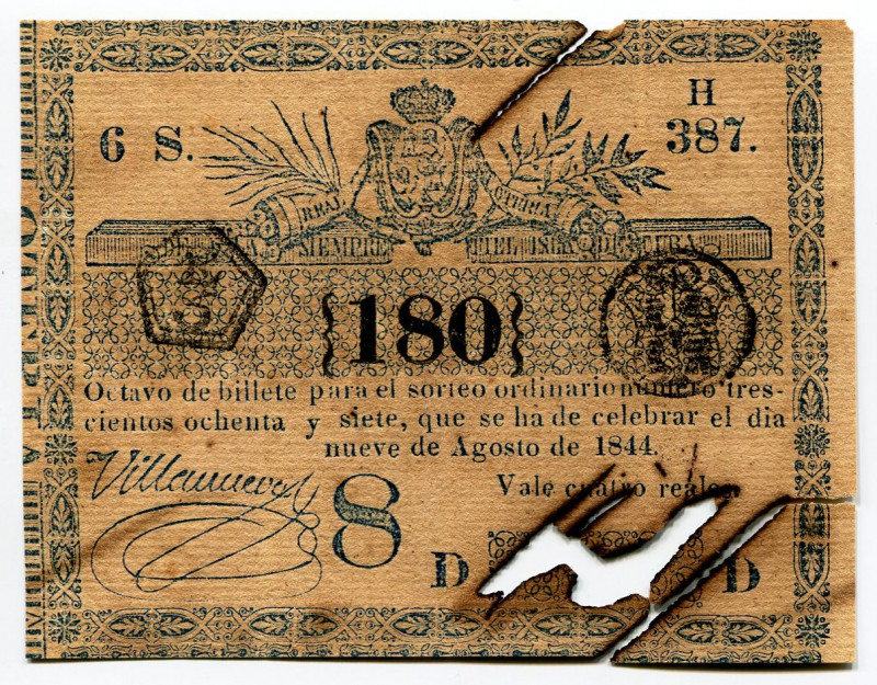 Cuba Notgeld 1844
# 6 S 387 {180}; Spanish Administration