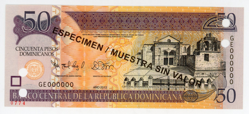 Dominican Republic 50 Pesos Oro 2012 Specimen
P# 183s, N# 210642; # GE000000; U...