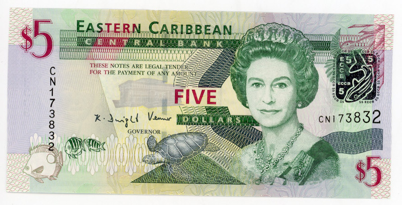 East Caribbean States 5 Dollars 2008 (ND)
P# 47, N# 204106; # CN179892; UNC