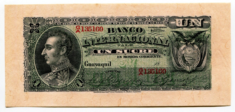 Ecuador Banco Internacional 1 Sucre 1886 - 1894 (ND)
P# S172, N# 274111; # G/A ...