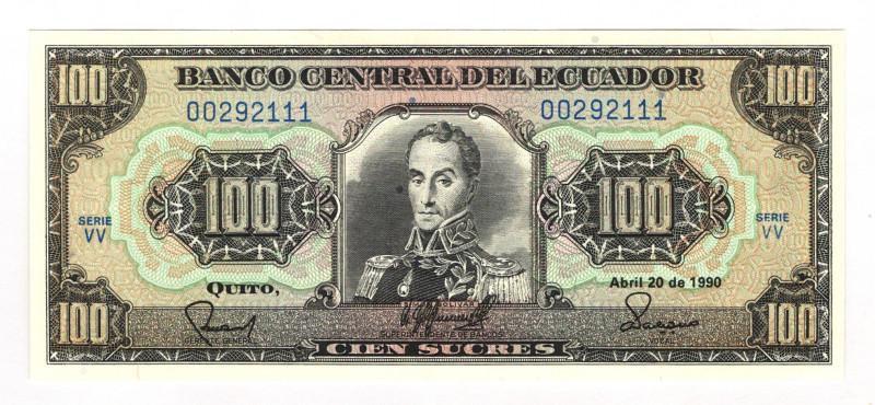 Ecuador 100 Sucres 1990
P# 123, N# 209810; # 00292111; UNC