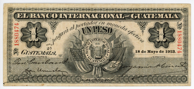 Guatemala Banco Internacional de Guatemala 1 Peso 1923
P# S153b, N# 300906; # 2...