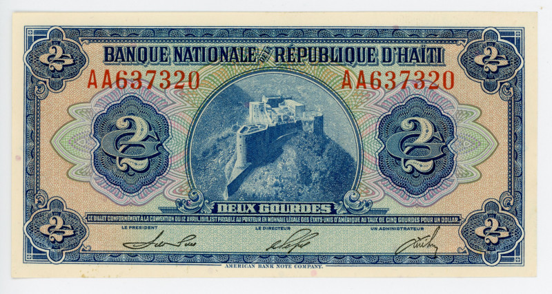 Haiti 2 Gourdes 1951 - 1964 (ND)
P# 179a, N# 252322; #AA637320; UNC