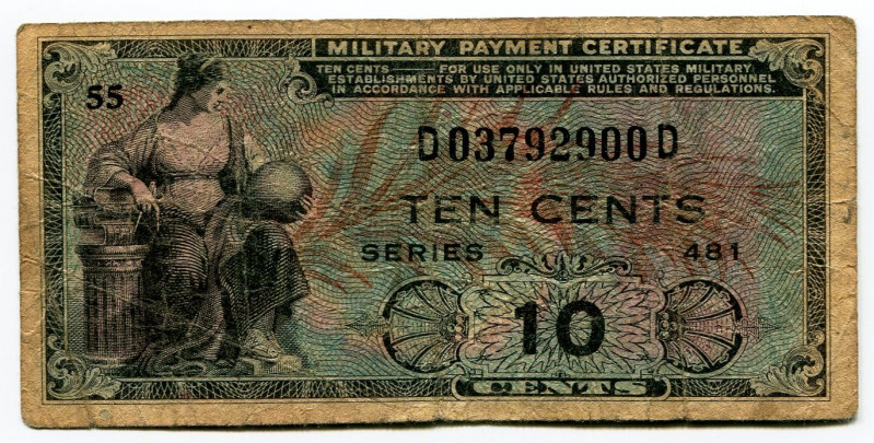 United States 10 Cents 1951 - 1954 (ND) Military Payment Certificate
P# M23, N#...