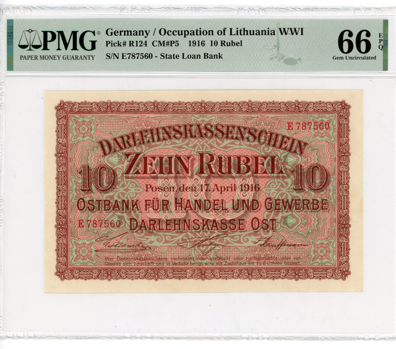 Germany - Empire Occupation of Poznan 10 Rubel 1916 PMG 66
P# R124, N# 294018; ...