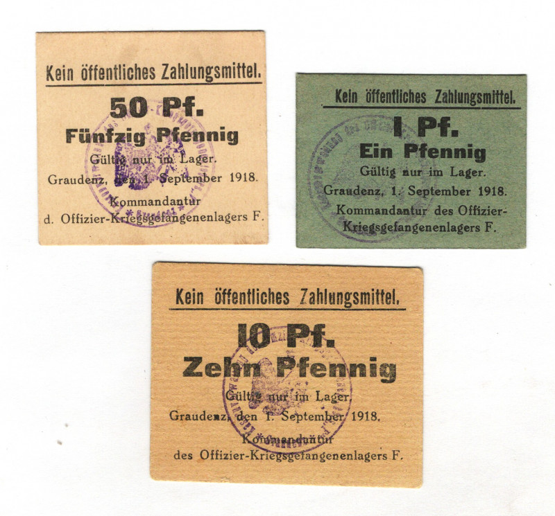 Germany - Empire Graudenz Lager Notes WWI 1-10-50 Pfennig 1918
AUNC