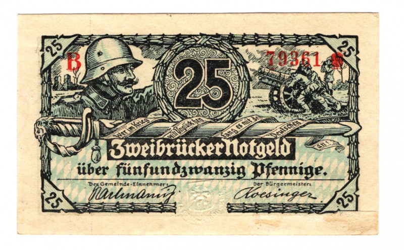 Germany - Empire Bavaria Zweibrucken 25 Pfennig 1918
N# 277878; # B79361; AUNC