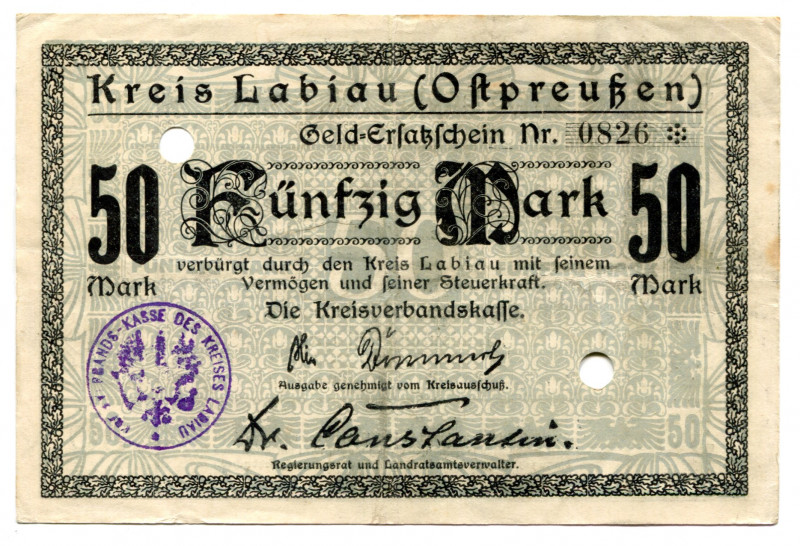 Germany - Empire East Prussia Kreis Labiau 50 Mark 1918
Karpinski# 24.4C; #0826...