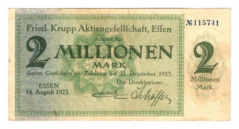 Germany - Weimar Republic Rhine Essen 2000000 Mark 1923
# 115741; VF