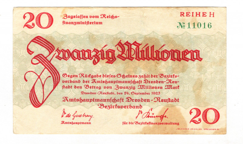 Germany - Weimar Republic Saxony Dresden-Neustadt 20000000 Mark 1923
N# 223891;...