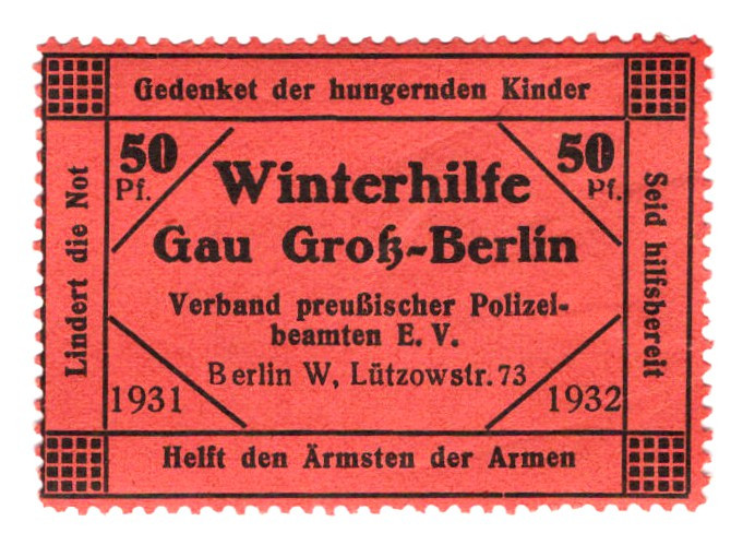 Germany - Third Reich Berlin Winter Help Lottery 50 Reichspfennig 1931 - 1932 (N...