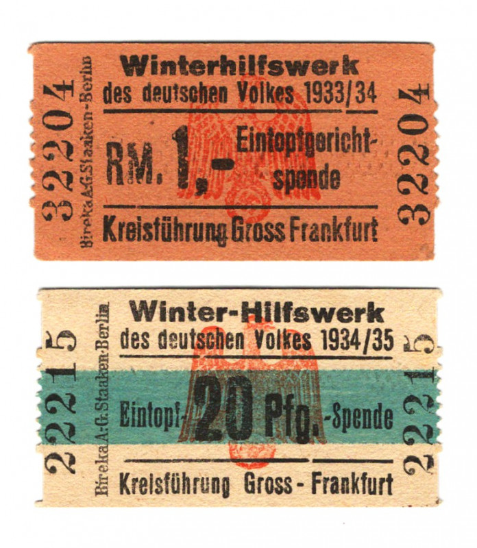 Germany - Third Reich Frankfurt Winter Help 20 Pfennig - 1 Reichsmark 1933 - 193...