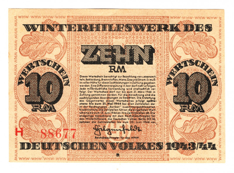 Germany - Third Reich Winter Help 10 Reichsmark 1943 - 1944 (ND)
Grabowski# WHW...