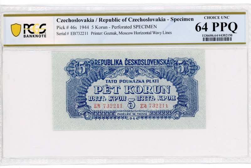 Czechoslovakia 5 Korun 1944 Specimen PCGS 64
P# 46s, N# 227063; # EB732211