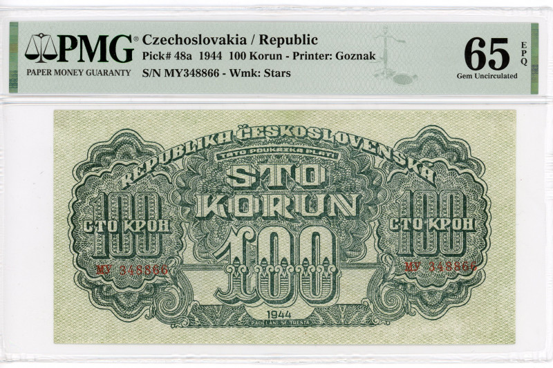 Czechoslovakia 100 Korun 1944 PMG 65
P# 48a, N# 226578; # MY348866