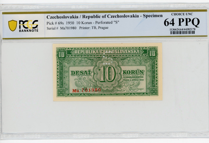 Czechoslovakia 10 Korun 1950 Specimen PCGS 64
P# 69s, N# 227064; # Ma701980