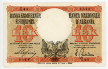 Albania 10 Lek 1940 (ND) Italian Occupation
P# 11, N# 239660; # I 49 1341; XF-AUNC