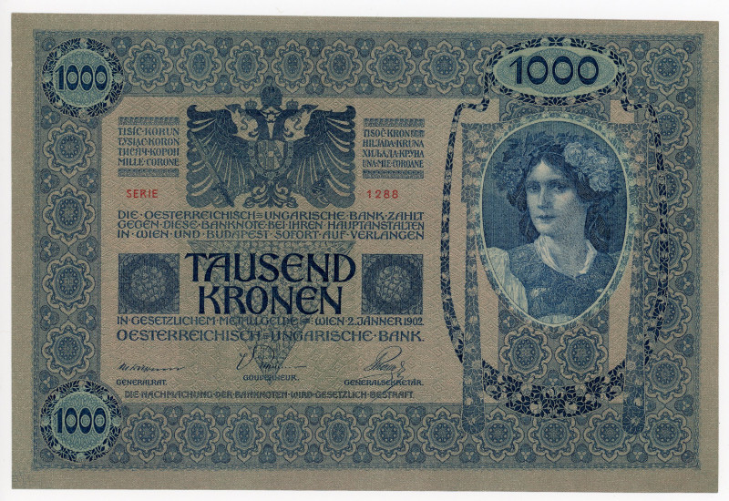 Austria 1000 Kronen 1902 (1919) (ND)
P# 8a, N# 217815; # 1288 04210; UNC