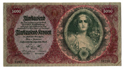 Austria 5000 Kronen 1922
P# 79, N# 207990; #1193 10216; VF+