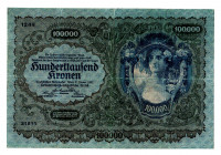 Austria 100000 Kronen 1922
P# 81, N# 244673; # 1244-31811; F-VF