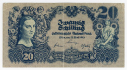 Austria 20 Schilling 1945
P# 116, N# 219740; # 1164 56016; VF-