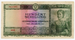 Austria 100 Schilling 1947
P# 124, N# 231178; # 1018 314877; VF-