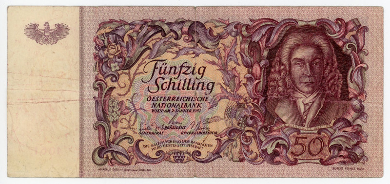 Austria 50 Schilling 1951
P# 130, N# 206739; # 1061 183996; F