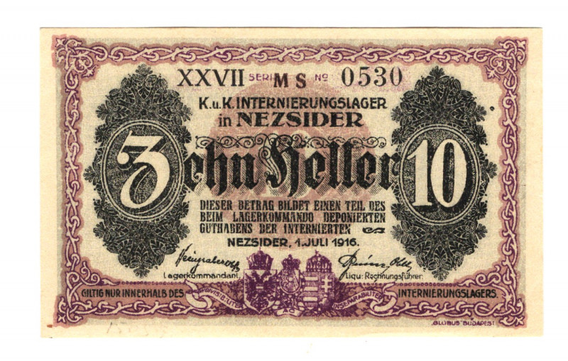 Austria - Hungary Nezsider Lager Notes WWI 10 Heller 1916
# MS0530; XF-UNC