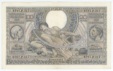 Belgium 100 Francs / 20 Belgas 1942
P# 107, N# 208273; # 8787.P.317; XF
