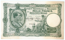 Belgium 1000 Francs / 200 Belgas 1942
P# 110, N# 242017; # 37164113; XF+