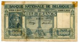 Belgium 1000 Francs 1945
P# 128b, N# 212077; #1008.C.080 25177080; F