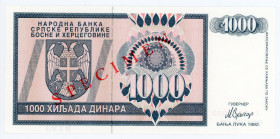 Bosnia & Herzegovina 1000 Dinara 1992 Specimen
P# 137s, N# 211335; # AA0000000; UNC