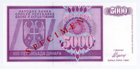 Bosnia & Herzegovina 5000 Dinara 1992 Specimen
P# 138s, N# 211334; # AA0000000; UNC