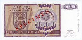 Bosnia & Herzegovina 100000 Dinara 1993 Specimen
P# 141s, N# 211331; # AA0000000; UNC