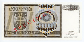Bosnia & Herzegovina 5000000 Dinara 1993 Specimen
P# 143s, N# 211330; # AA0000000; UNC