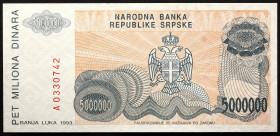 Bosnia & Herzegovina 5 000 000 Dinara 1993 Serbian Republic
P# 156a, N# 212137; № A0330742; UNC