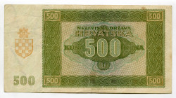 Croatia 500 Kuna 1941
P# 3a, N# 213994; # G0161307; VF+