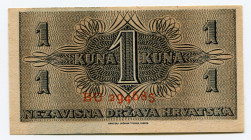 Croatia 1 Kuna 1942
P# 7b, N# 204246; # BU294685; UNC