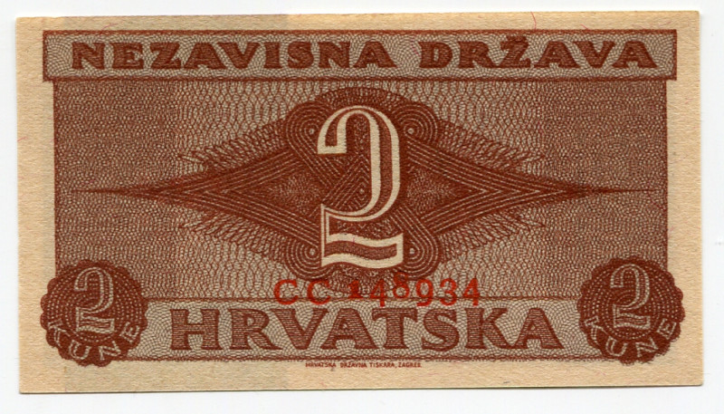 Croatia 2 Kuna 1942
P# 8b, N# 213165; # CC148934; UNC