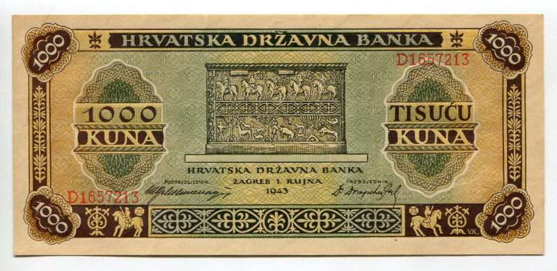 Croatia 1000 Kuna 1943
P# 12a, N# 208513; # D1657213; UNC