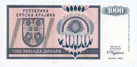 Croatia 1000 Dinara 1992 Specimen
P# R5s, N# 209381; # AA0000000; UNC