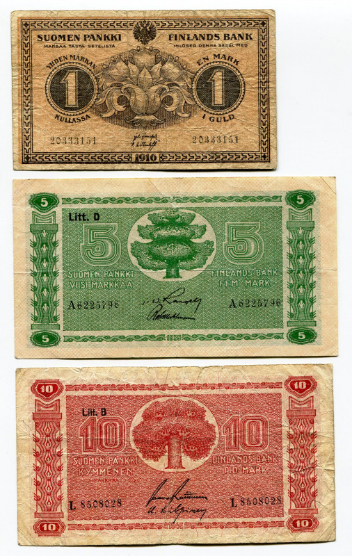 Finland 1 - 5 - 10 Markkaa 1916 - 1945
P# 19, 69, 85