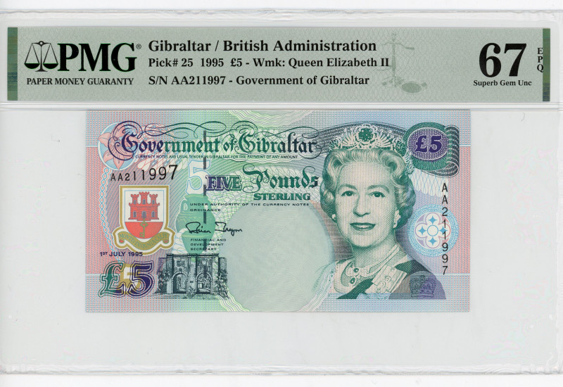 Gibraltar 5 Pounds 1995 PMG 67
P# 25a, N# 204529; # AA211997