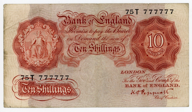 Great Britain 10 Shillings 1948 - 1949 (ND) Fancy Number Rare Series
P# 368a, N...