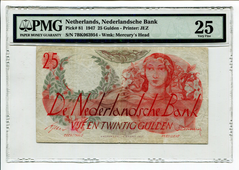 Netherlands 25 Gulden 1947 PMG 25
P# 81, N# 210804